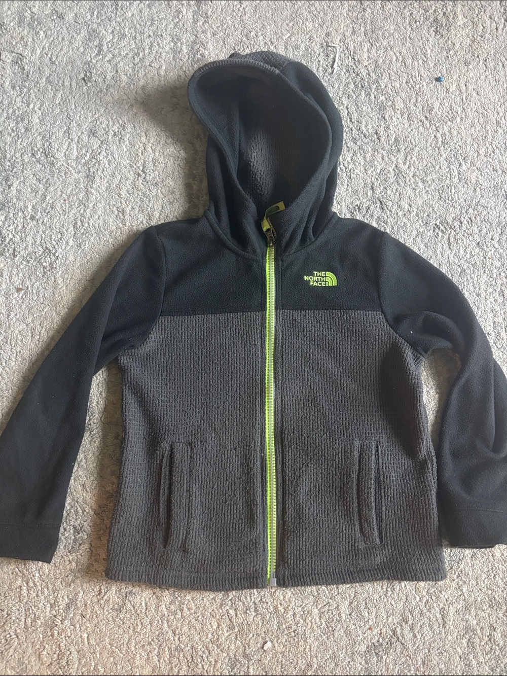 The North Face Kids Colorblock Hooded Fleece Jacket - Black, Charcoal & Lime